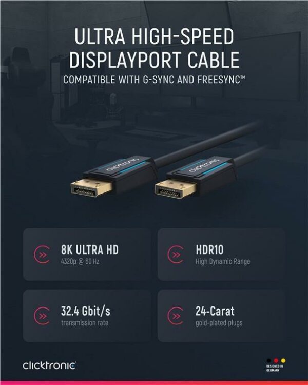 Clicktronic DisplayPort Cable 1.4. M/M. Blue. 3.0m (40995)