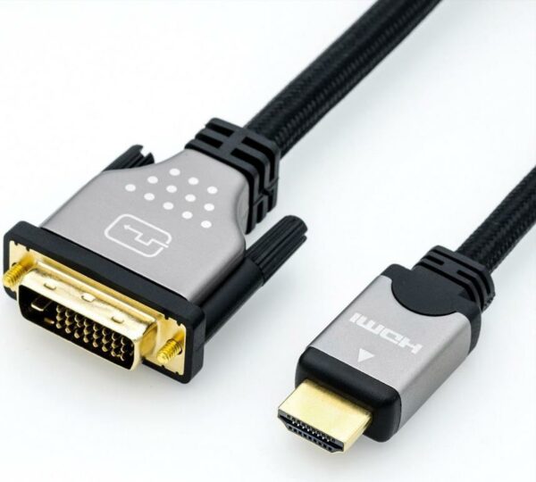 ROLINE - Videokabel - Dual Link - HDMI / DVI - DVI-D (M) bis HDMI (M) - 10 m - abgeschirmt - Schwarz/Silber - 4K Unterstützung (11.04.5875)